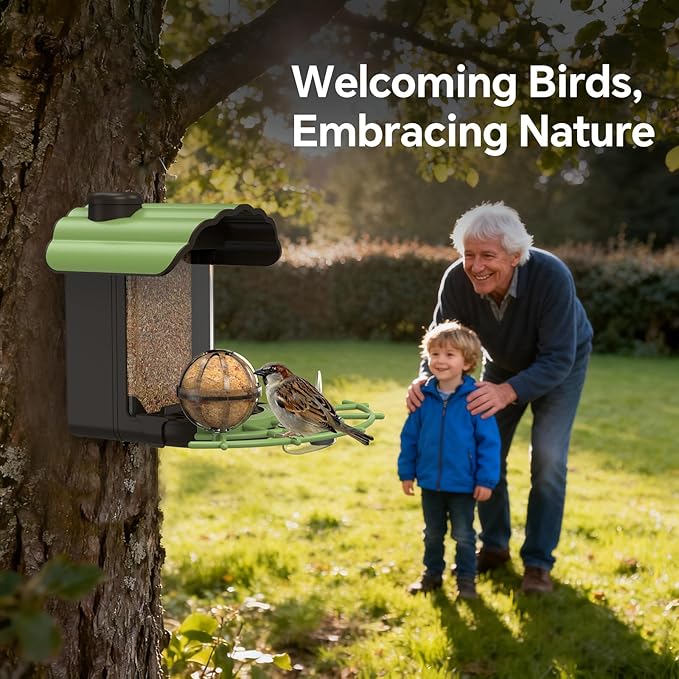 Wild Bird Feeders for Outdoors: 2L Large Capacity Bird Feeder with 4 in 1 Food Tray, Waterproof, Easy Mount, Suitable for Finch, Cardinal, Safflower and Other Birds, Gift for Birdlovers