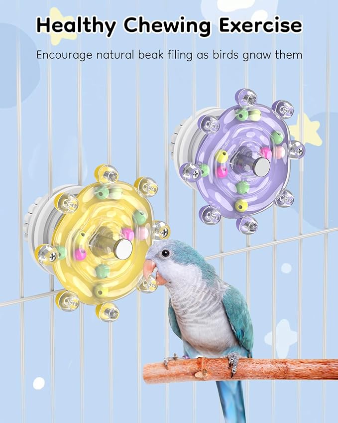 Pawfly 2 Pcs Bird Toys for Parakeets, Colorful Spinning Wheel Chew Toys, Interactive Spinner Rattle Parrot Toys, Cockatiel Toys, Parakeet Toys, Bird Cage Accessories for Entertainment Chewing Exercise