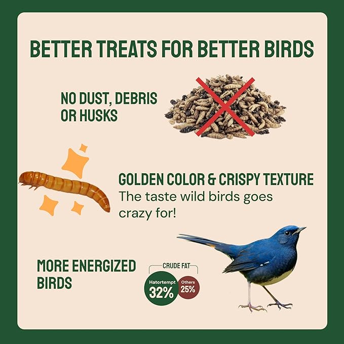 Hatortempt Dried Mealworms for Wild Birds - 1.8 Lb Bag - Bluebird Food - High-Protein Meal Worms for Blue Birds, Robins and Chickadees