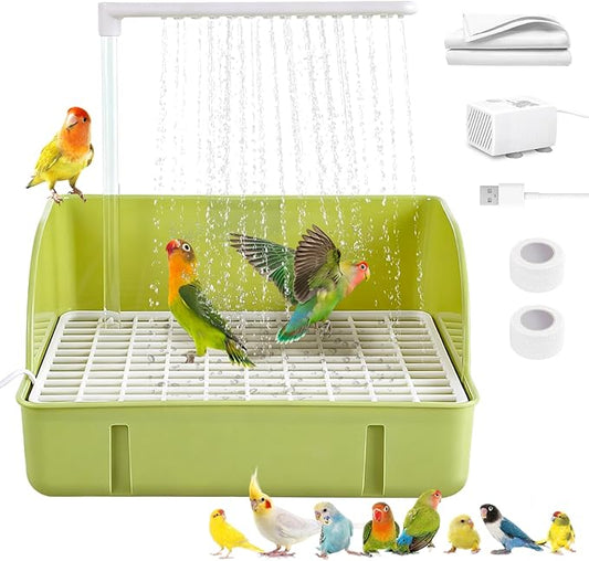 Parrot Bathtub, Large Bird Shower Fountain, Automatic Bird Bath, Parrot Bath Shower, Automatic Bathtub with Circulating Faucet, Indoor Fountain with USB Pump, Green