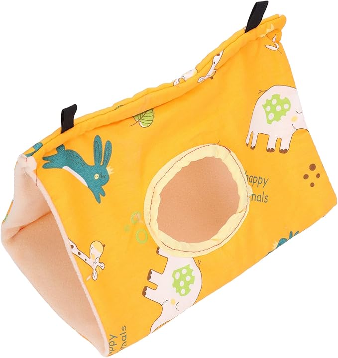Bird Nest Snuggle Hut with 2 Hooks - Flannel Hanging Bed Tent for Parrots, Hamsters, Squirrels, Chinchillas | Soft Cave House for Small Pets (8.7"x5.9"x5.9")