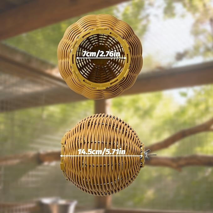 Imitation Rattan Bird Nest for Cage, Chew Resistant Parrot Nest House with Metal Frame, Egg Laying and Breeding Nest for Small Birds, Suitable for Budgies, Lovebirds, Cockatiels, Parakeets