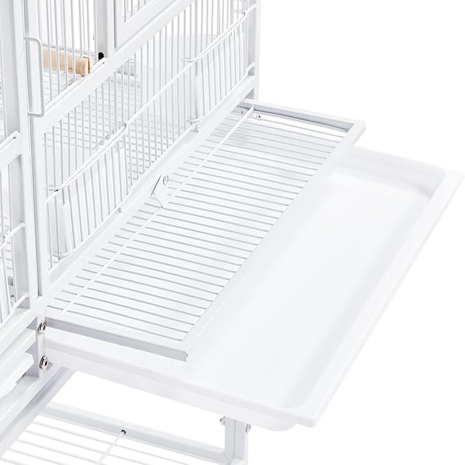 Topeakmart Divided Breeder Bird Cage for Parakeet Canary Lovebird Finch Budgie with Detachable Rolling Stand, White