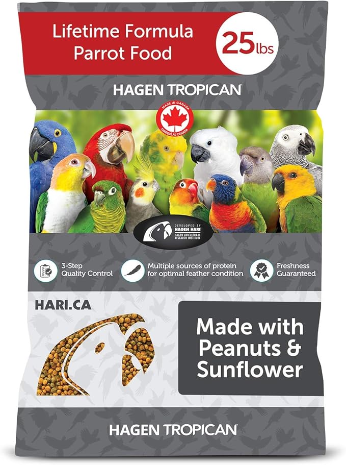 Hari Tropican Bird Food, Hagen Parrot Food with Peanuts & Sunflower Seeds, Maintenance Granuels, Lifetime Formula, 25 lb Bag