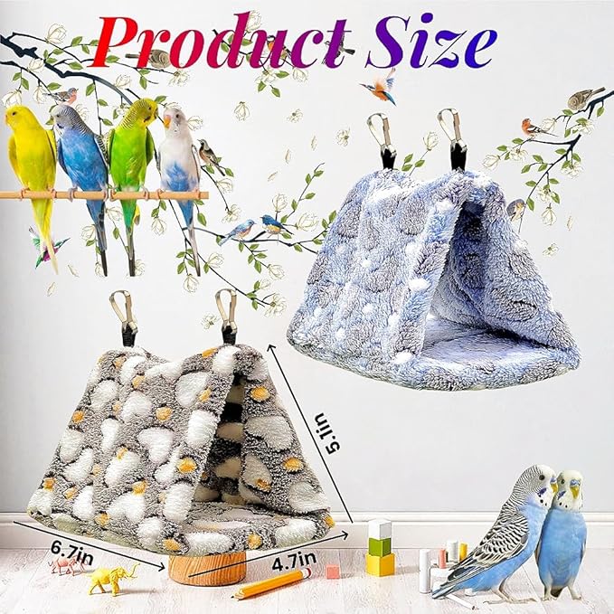 2 Pack Bird Nest Plush Snuggle Bird Hammock Hanging Bird Cave Parrot Sleeping Bed Shed Hut Hanging Tent for Budgie Finch Parakeet Cockatiel Cockatoo Lovebird-Loving Heart (Brown&Purple)