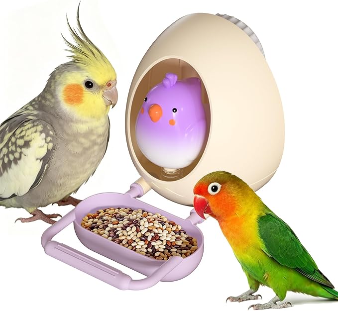 Egg Bird Feeder Chew Toy,Interactive Hanging Bird Cage Toy with Food Tray,Spring Chick Foraging Toy,Bird Cage Accessories for Parakeets,Cockatiels & Lovebirds(Purple)