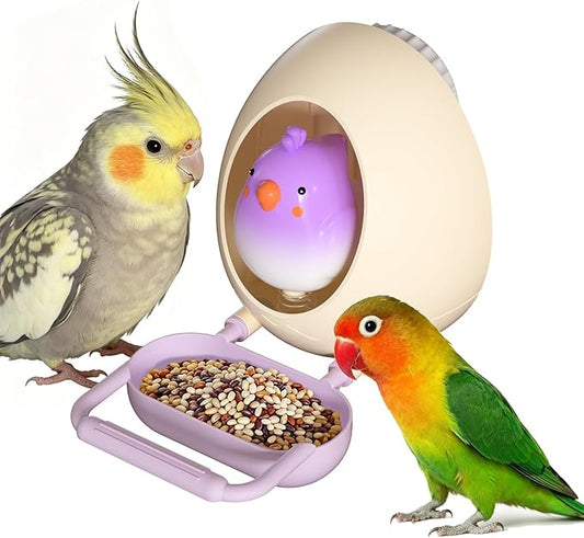 Egg Bird Feeder Chew Toy,Interactive Hanging Bird Cage Toy with Food Tray,Spring Chick Foraging Toy,Bird Cage Accessories for Parakeets,Cockatiels & Lovebirds(Purple)