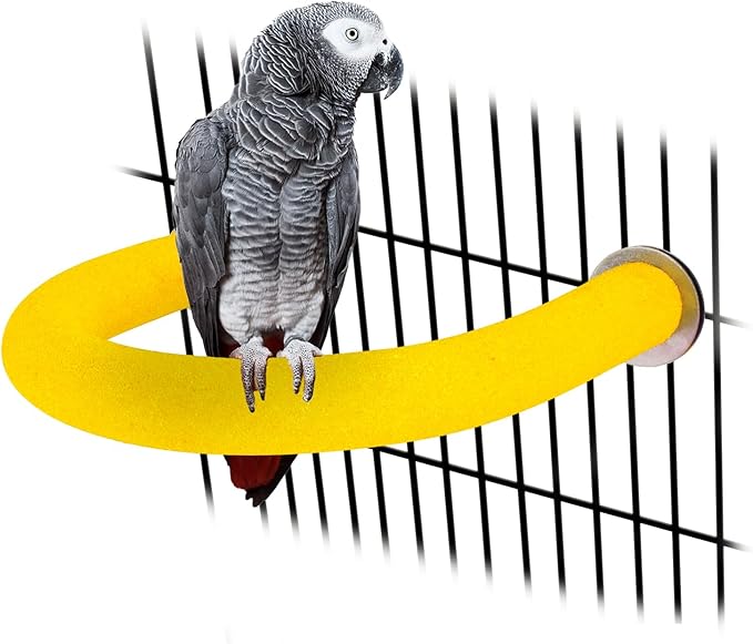 Rypet U Shape Parrot Perch Stand Toy for Paw Grinding Clean Stick Exercise, Rough-Surfaced Quartz Bird Perch Standing Cage Accessories for for Small Parakeets Cockatiels Conures Macaws (Yellow M)