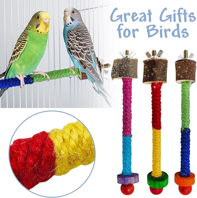 Hamiledyi Parrot Cage Perches Stand Pole Parakeet Paw Grinding Stick Colorful Wood Perch Platform for Parakeets Cockatiels Lovebirds Green Cheeked Conures (7.8in, 3pcs)