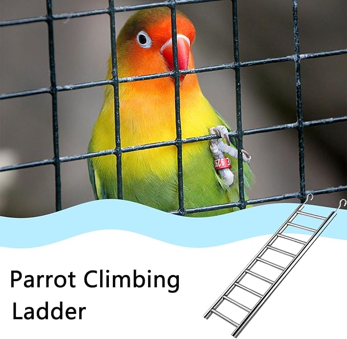 Stainless Steel Bird Ladders 9-Step Parrot Ladder Hanging Bird Cage Climbing Toys with Hooks Birds Exercise Toy for Parakeets, Parrots, Cockatoo，Rust-Resistant and Easy to Clean (1 PCS)