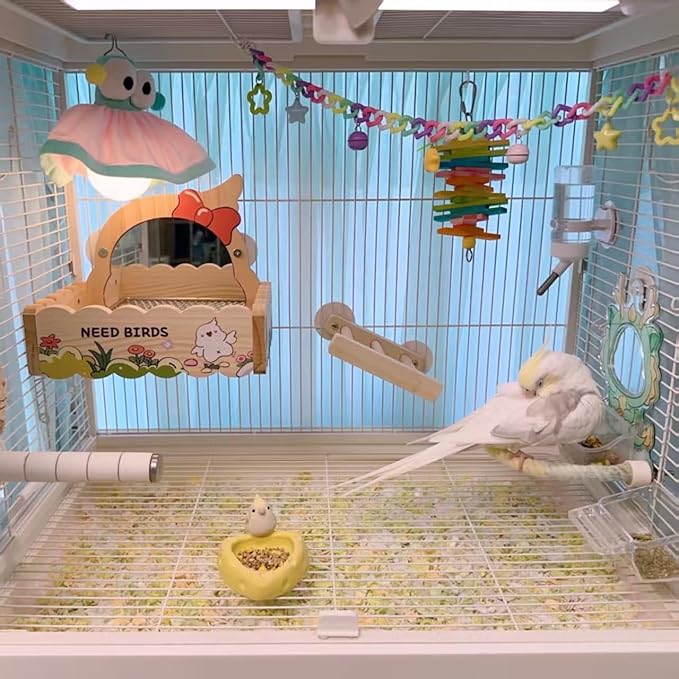 Bird Cage Light - Bird Cage Lighting | Blue Light Lamp | LED Night with Adjustable Brightness | Plush Parrot-Shaped Bulb, 3 Lighting Models (Cyan, Manual)