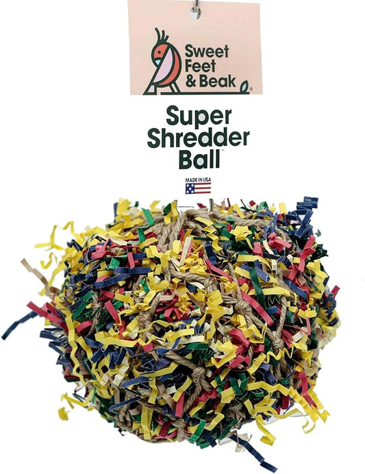 7” Super Shredder Ball Bird Toy - Fun Foraging Toys for Birds w/ Colorful Paper & Wooden Treasures - Easy to Hang Shredding Toys for Birds - Bird Shredding Toys for Cockatiels, Parrots & More