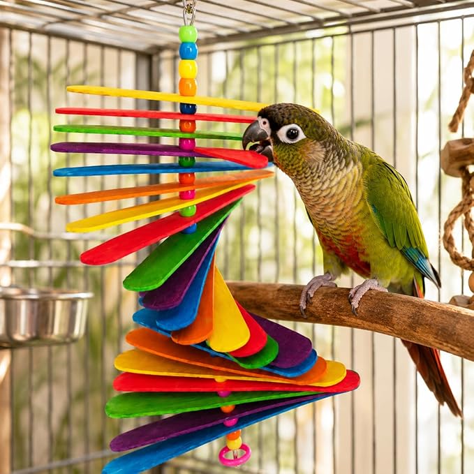 Bonka Bird Toys 867 Big Stick 9.5" Colored Wooden Plastic Spinning Chew Toy for Medium Birds Cage Enrichment Conure Amazon Eclectus and Similar