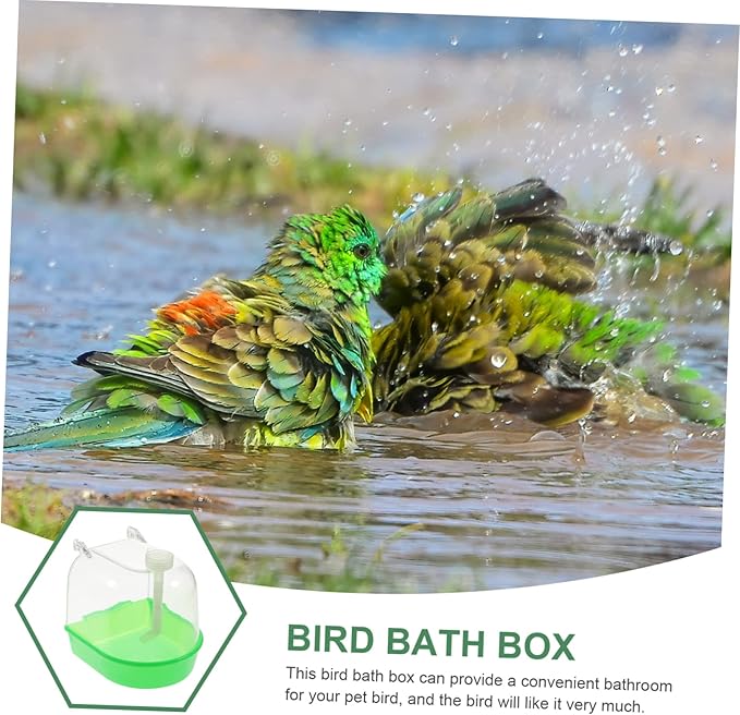 Bird Cage Bath Parrot Hanging Bathtub Plastic Box Installed Outside The Birdcage with Water Dispenser for Canary Budgerigar Cockatiel