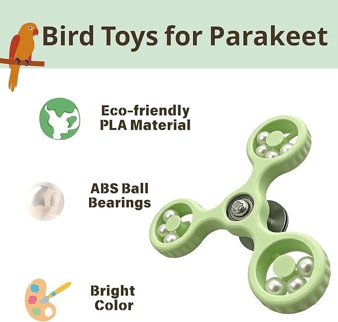 Spinning Bird-Toys Bird Cage Toys & Bird Perch Parrot-Parakeet Budgie Cockatiel Conure Macaw Chicken Parrot Enrichment Cage Accessories Small Animal Chewing Toy (Green Spinner)