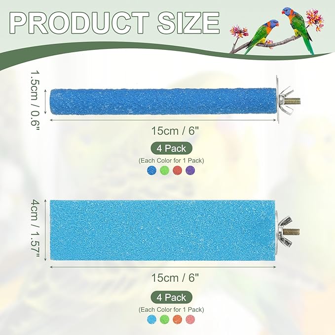 Bird Perch Stand, Wooden Parrot Perch Stand Toy, Paw Grinding Stick, Bird Cage Accessories, 6 x 1.57in (4 Colors, 4 Pcs) Birds Toys Intended for Cage/Parakeets/Conure/Budgie