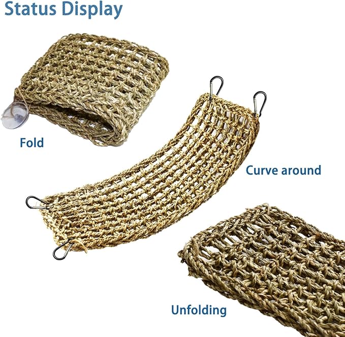 19.7 x 7.87 Bird Seagrass Mat Natural Seagrass Woven Net Rat Cage Accessories Bird Foraging Chew Wall Toys Climbing Rope Ladder Chew Toys for Parrots Cockatoos Lovebird Cockatiel Hamster Parakeet
