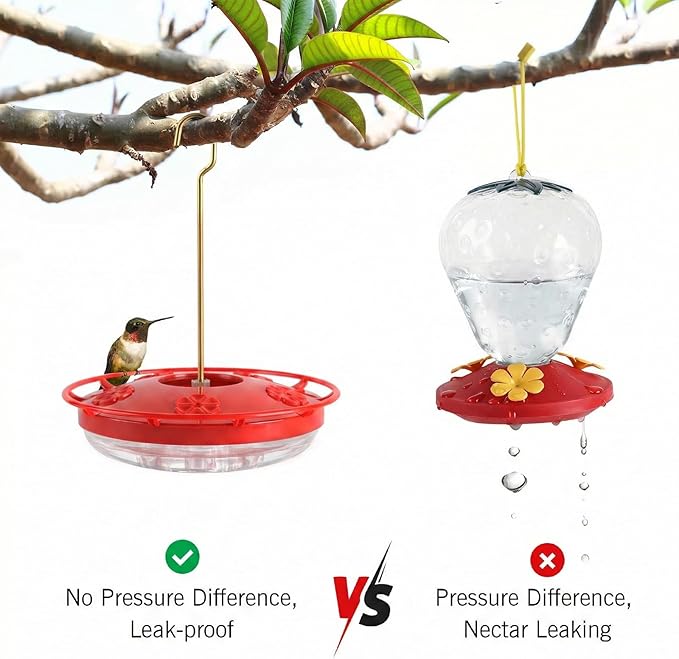 eWonLife Hummingbird Feeders for Outdoors, 2 Pack 16 oz Leak-Proof Dish-Style Humming Bird Feeder with Built-in Ant Moat, 5 Bee Proof Feeding Ports, Easy Clean, BPA Free Plastic, Hanging Garden Decor