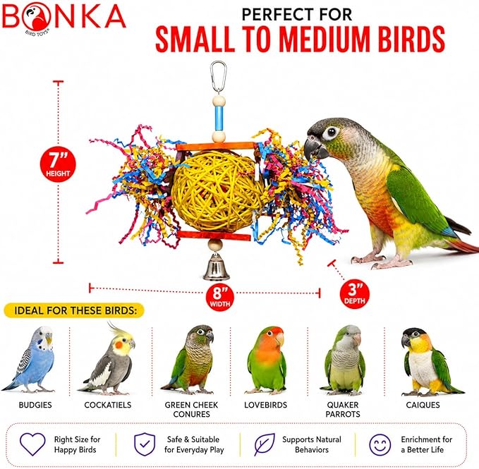 Bonka Bird Toys 1839 Foraging Star 7" High by 8" Wide, Medium Parrot Chew Shred Forage Cage Toy, Conure, Pionus, Quaker, and Similar Birds