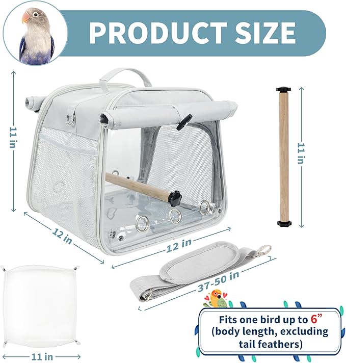 Small Bird Carrier Bag, Portable Travel Parrot Parakeet Carrier Cage with Perch and Easy Clean Tray, Lightweight Bird Backpack for Vet Visit Shopping and Outdoor Adventure