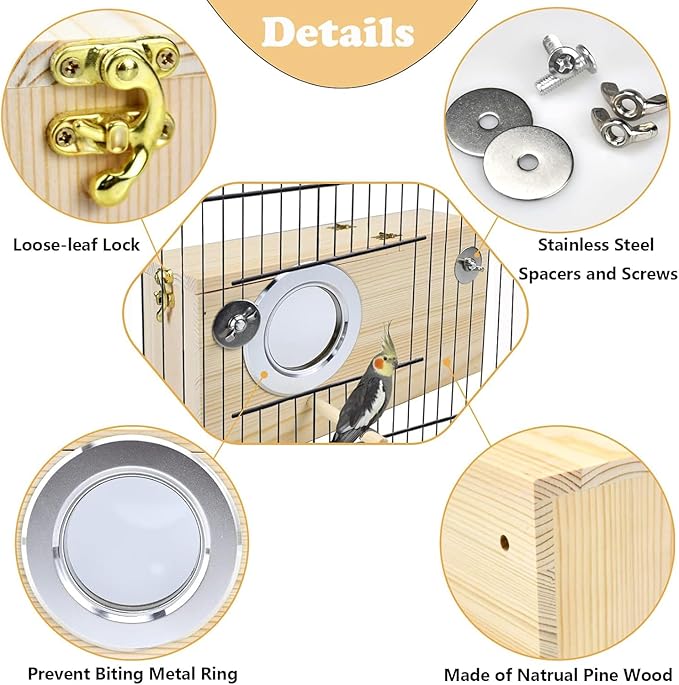 Parrot Nesting Box Cockatiel Nesting Box Bird Breeding Box House Handcrafted Wooden Acrylic Transparent Bird Box with Detachable Wooden Board for Parakeets Cockatiel Budgie Conure Parrot S
