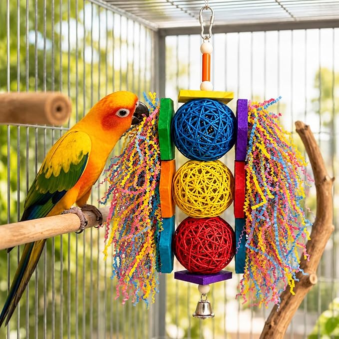 Bonka Bird Toys 1854 Tri Foraging Star 13" x 8" Natural Vine Ball Chew and Shred Toy for Medium to Large Birds Like Conures African Greys Amazons and Similar