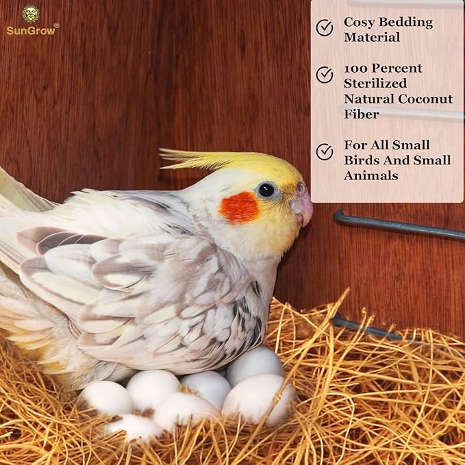 SunGrow Finch Coconut Fiber, Loose Bedding Substrate for Birds Nest Cages, Nesting Material for Budgie Hummingbird Canary Parakeet, 3 oz