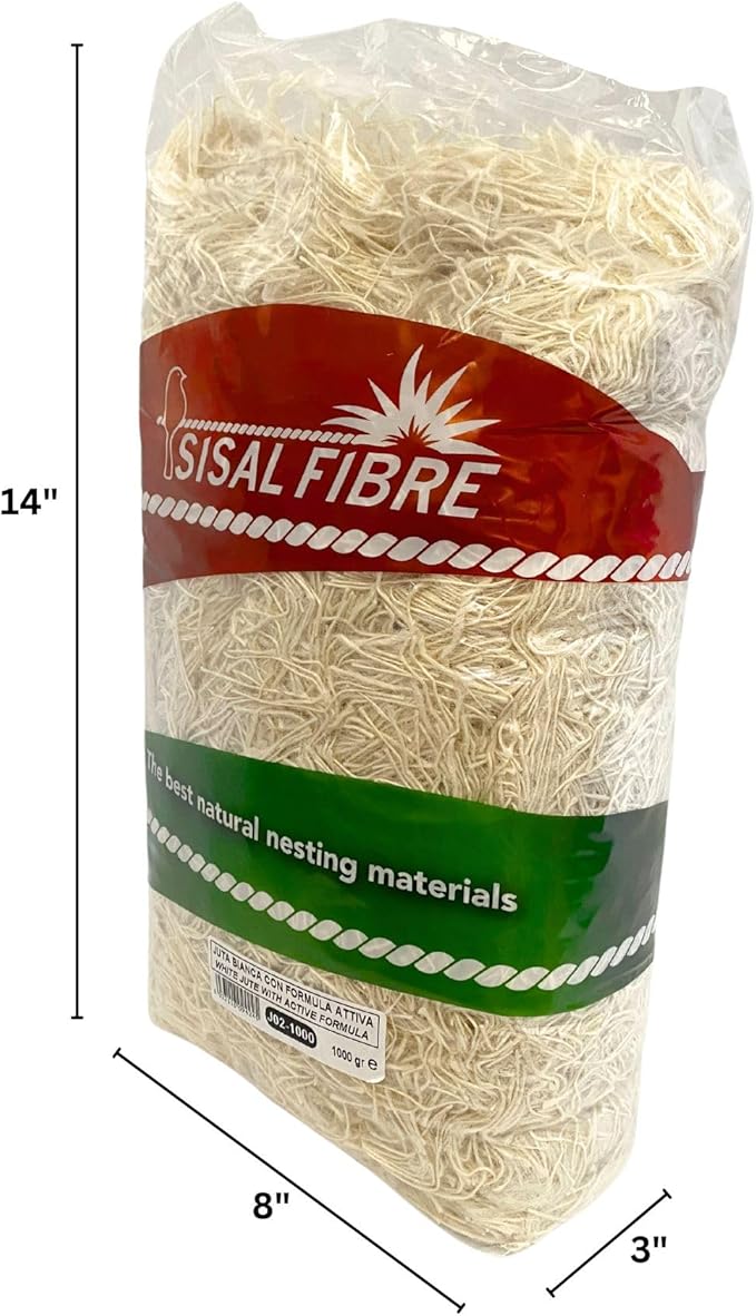 SISALFIBRE White Jute Bird Nesting Material with Active Formula - 1000g Nido para Periquitos for Parakeet Nest, Budgie, Parrot, Finche, Canaries, Exotic Birds