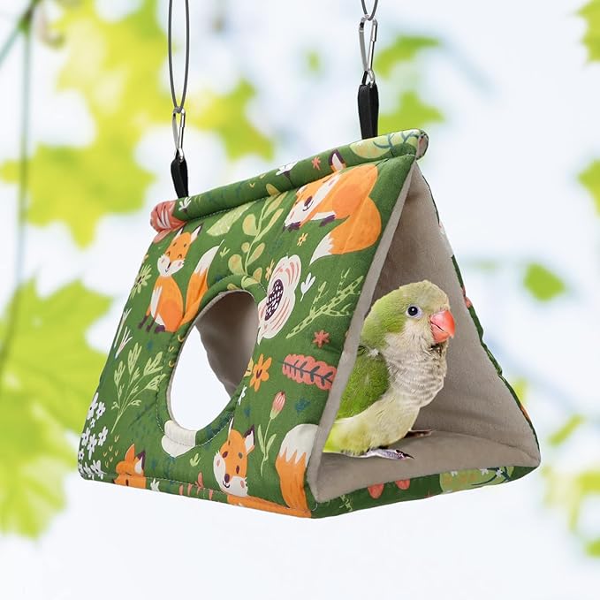 Wontee Bird Nest House Winter Warm Snuggle Hut Bird Bed Hanging Hammock for Parakeets Caique Senegal Quaker Parrots Cockatiels Conures (Medium, Green)