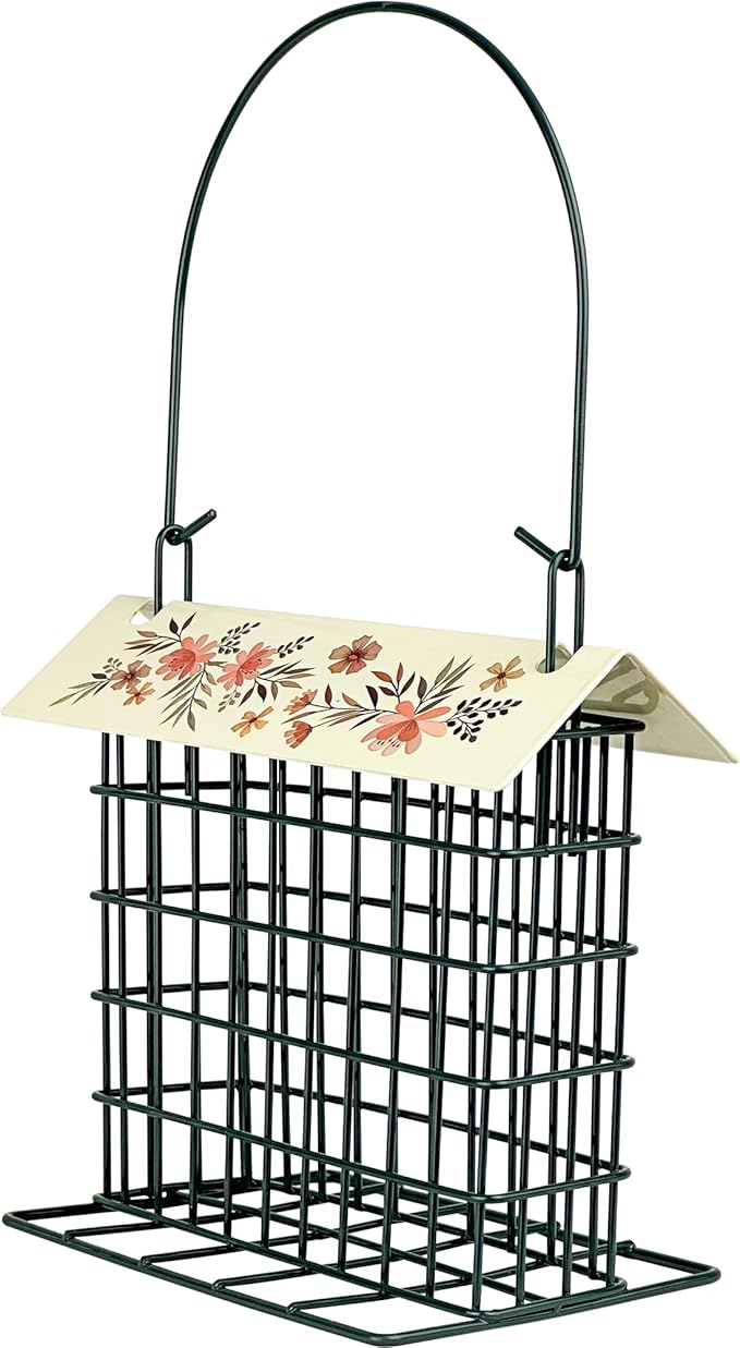Wild Wings Decorative Metal Suet Cage Feeder for Outdoor Décor Wild Bird Feeders, 1 Suet Cake Capacity, Hanging Suet Feeder, Black