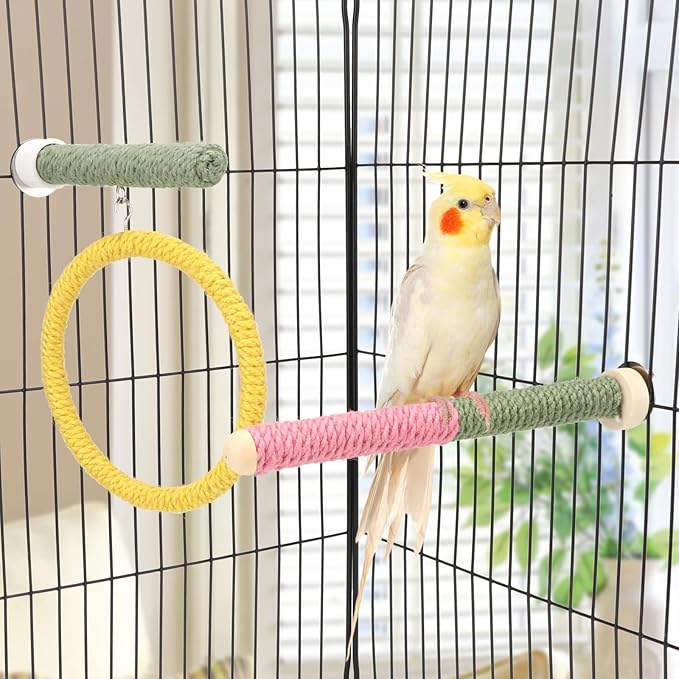 Bird Toys,3PCS Bird Swing Perch with Rope Chewing Toys, Suitable for Lovebirds, Parakeets, Budgerigars, Counres ect Small Birds