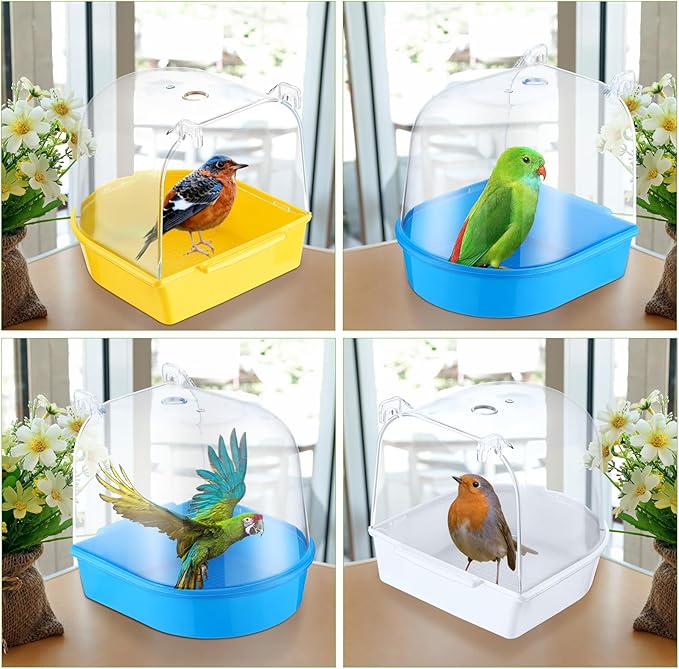 Honeydak 3 Pieces Clear Bird Bath for Cage Parakeet Bird Cage Accessories Hanging Bath Box Parrot Bathing Tub with View for Cockatiel Conure Canary Budgies Parrots(Vivid Color)