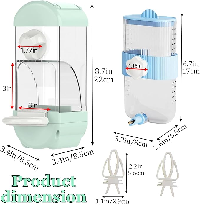 Automatic Bird Feeder Waterer Kit Bird Cage Hanging Waterer Parakeet Leak-Proof Feeder Parrot Vegetable Clips Cage Accessories for Budgies Lovebirds Finches Canaries Parrotlets Conures (Green)