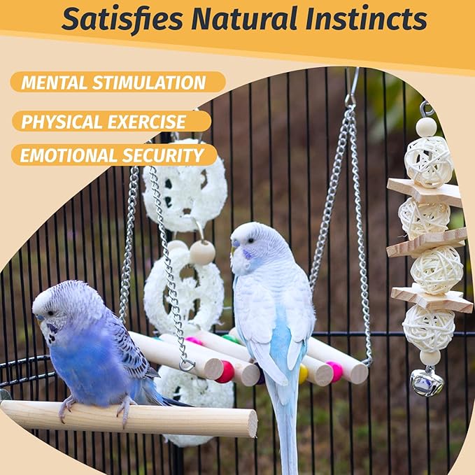 Bird Parrot Swing Toys Chewing Standing Hanging Perch Hammock Climbing Ladder for Cockatiel Parakeet