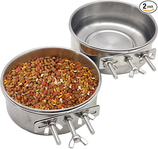 PINVNBY 2pcs Stainless Steel Bird Bowl - XL Water Dish for Parrot, Parakeet, African Greys, Conure, Cockatiels, Lovebird, Budgie, Chinchilla