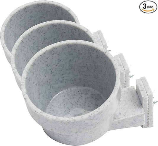 Lixit Quick Lock Removable Cage Bowls for Rabbits, Birds, Dogs, Cats, Gunea Pigs and Other Small Animals. (10oz, Granite) (Pack of 3)