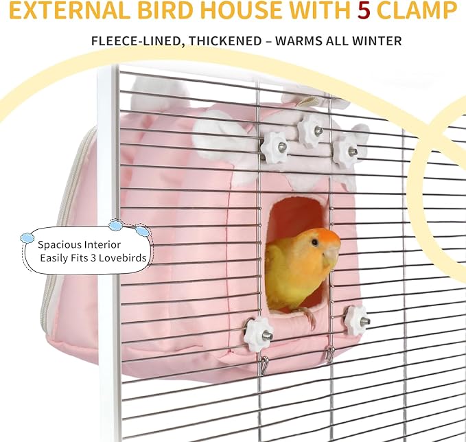Multi-Use Winter Warm Bird Bed, Parakeet Nest & Hammock for Cage - 3-Way Use: Cage-External Mount, Internal Hanging & Floor Placement for Lovebird, Budgies, Parakeets, Cockatiels & Guinea pig (Yellow)