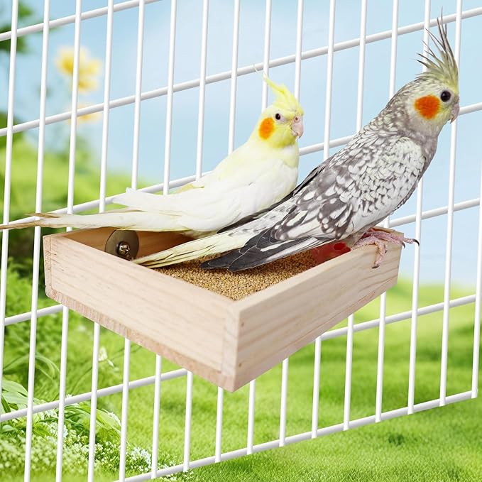 Bird Cage Accessories, Wooden Food Dish for Small to Medium Birds, Bird Feeder for Cage, Food Bowl for Budgie, Cockatiel, Lovebird, Conure, Parakeet, Canary, Kakariki