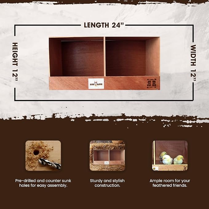 Rugged Ranch Duplex 24"x12"x12" Dual-Compartment Hen Nest Cubby for 2 to 4 Hens - Wooden Chicken Coop Accessory for Interior Use, Furniture-Grade Wood, Easy Assembly