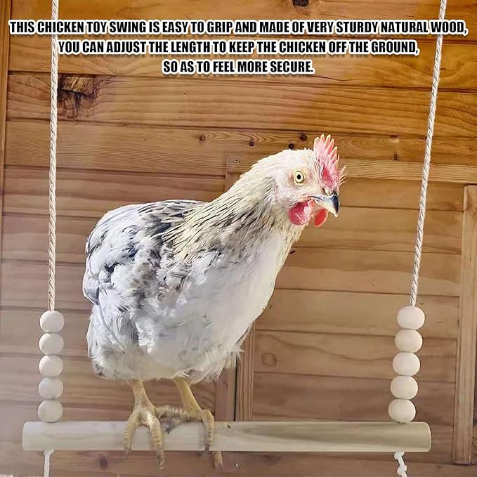 Chicken Swing Toy, Natural Wooden Chicken Bird Swings with Wooden Beads, Wood Stand Chicken Coop Accessories for Poultry Run Rooster Hens Chicks Pet Parrots