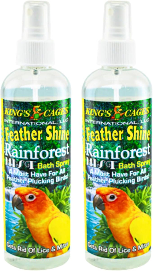 King's Cages Feather Shine Bath Spray 8 oz. Eucalyptus Scent Alcohol Free Feather Conditioner and Skin Care Mist for Small to Large Bird Grooming and Plumage Maintenance (Pack of 2)