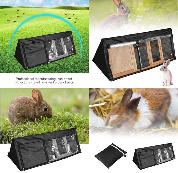 Rabbit Cage Cover UCARE Triangle Rabbit Hutch Cover 210D Waterproof Rabbit Cage Dust Cover Double Layer Bunny Hutch Cover Black