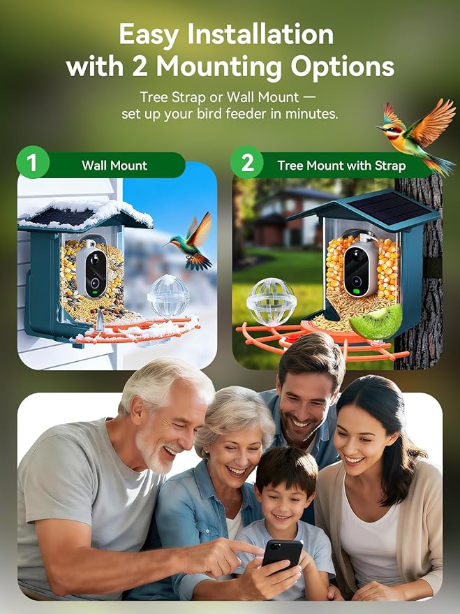 Smart Bird Feeder with Camera Solar Powered - 2.5K 4MP Birds Feeder Camera for Outdoors Garden with AI Identify, Squirrel Proof, Rechargeable Battery WiFi Video Bird Feeder Cam, Gift for Birds Lover