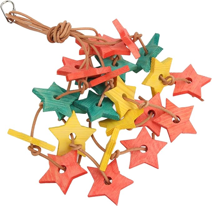 Shanrya Parrot Wooden Bite Toy, Bite Reducing Stress Wood Star Bird Chew Toy for Cockatiel for Parakeet for Bird Exercise Color