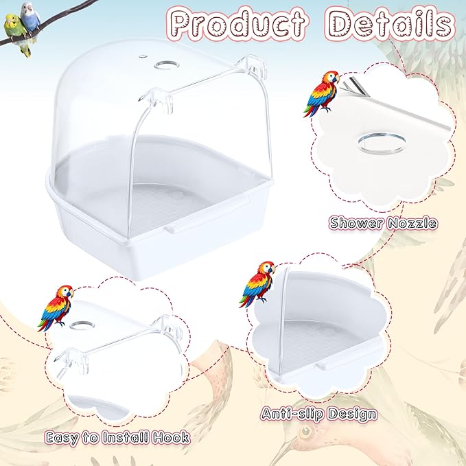 Honeydak 3 Pieces Clear Bird Bath for Cage Parakeet Bird Cage Accessories Hanging Bath Box Parrot Bathing Tub with View for Cockatiel Conure Canary Budgies Parrots (Cute Color)