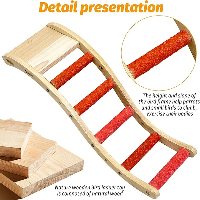 Hamiledyi Nature Wooden Bird Ladder Pet Parrots Climb Bridge Exercise Stands for Parakeet Climbing Chewing Bridge Bird Cage Accessories for Cockatiel Parakeet Lovebirds Budgie (Orange)