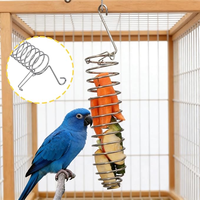 Millet Holder for Bird Cage, Bird Foraging Toy Feeder for Parrots Parakeet Cockatiel, Stainless Steel Bird Treat Holder and Fruit Vegetable Food Basket, Bird Cage Accessories for Play