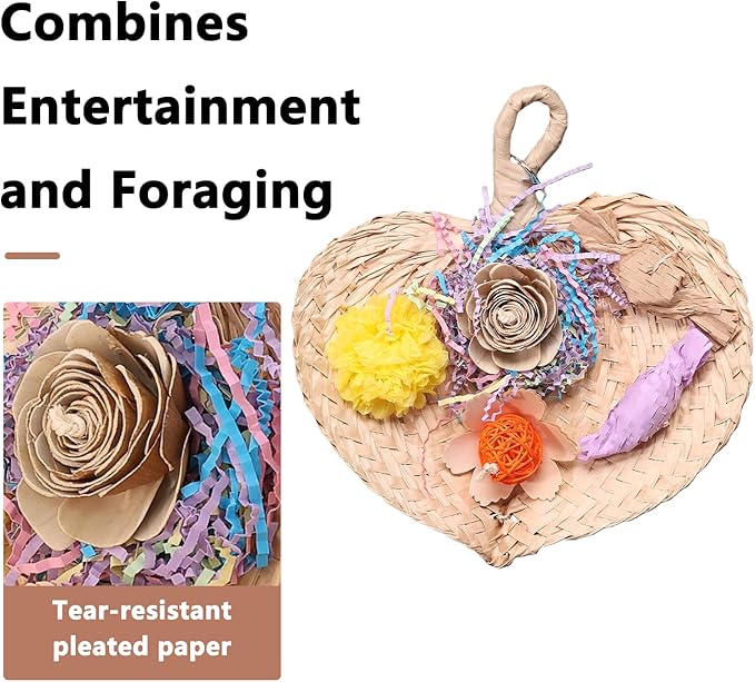 Parrot Chew Toys Set - Natural Wood & Loofah Toys with Plant-Based Dyes, 3 Pack Bird Chew Toys for Cockatiels, Conures & Small Parrots for Cage Enrichment (3 Pieces ofcolor Series)