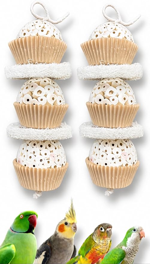 Shred & Destroy Natural Bird Toy - Double Texture Soft & Crunchy - Sola Ball and Loofah Plant - Medium Birds - Cockatiels, Conures - 2 Pack