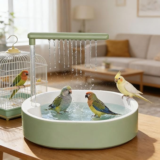 Parrot Shower, Automatic Parakeet Bird Bath for Cage Indoor,Parrot Bird Shower Budgie Bath Guard, Pet Accessory, Automatic Circulating Water Bathtub for Pet, Lovebird, Finches, Conure (Green)